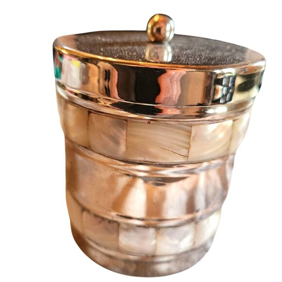 Storage Jar Mother-Of-Pearl Metal Storage With Lid Linens N Things bathroom - Picture 1 of 5